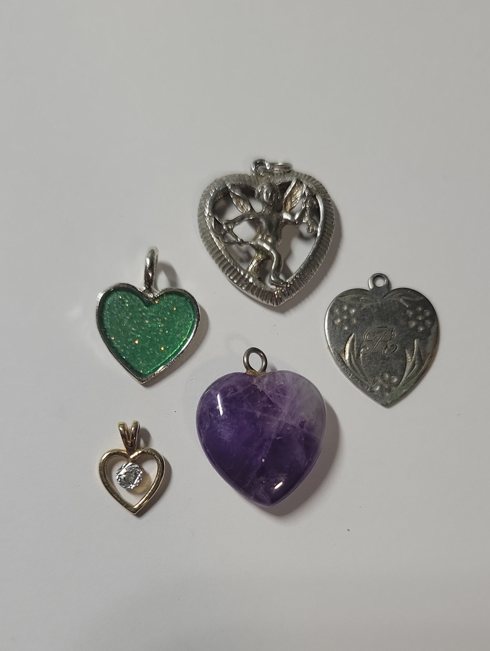 Heart-Shaped Amethyst Pendant Lot